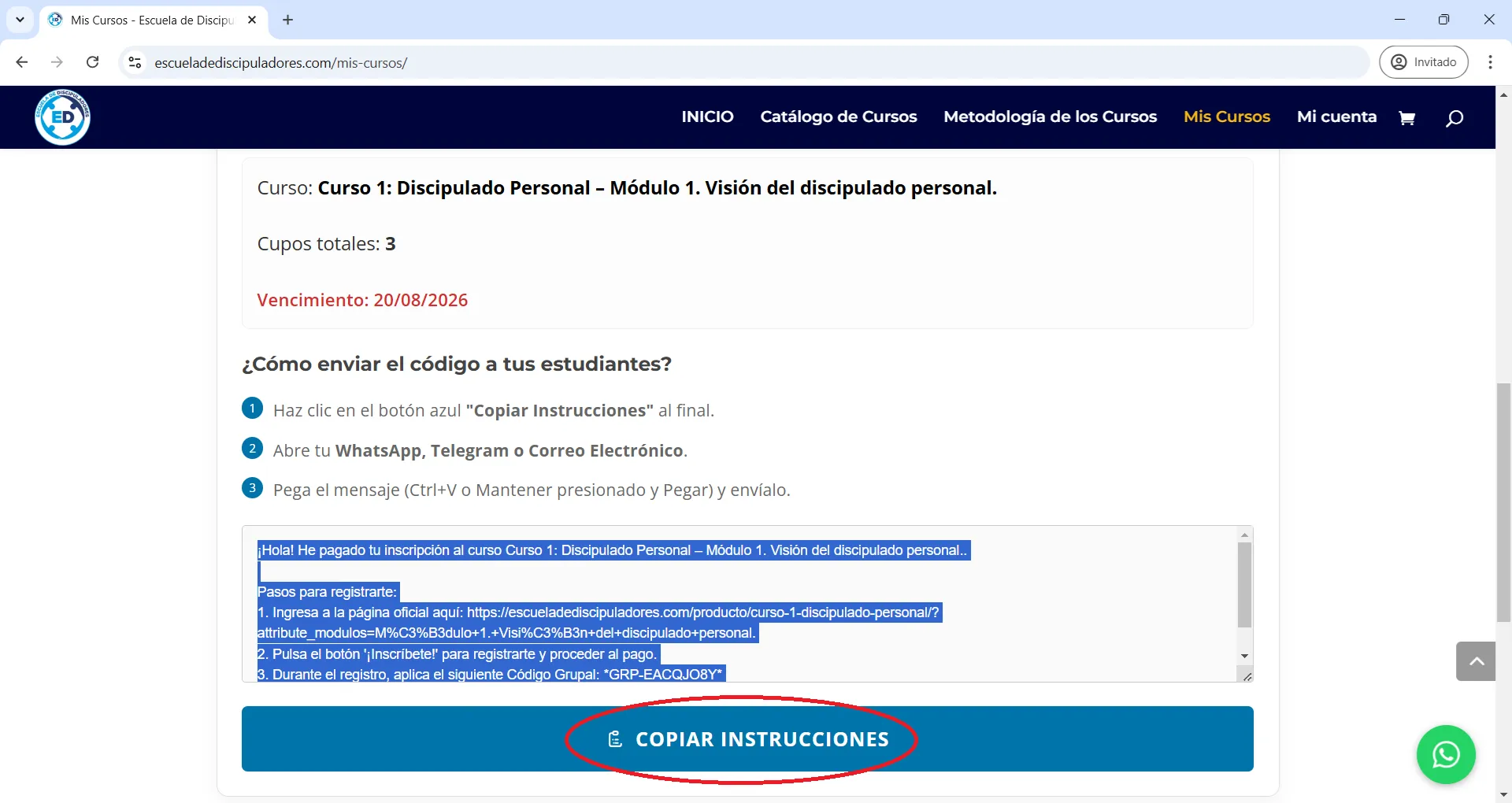 Copiar mensaje grupal
