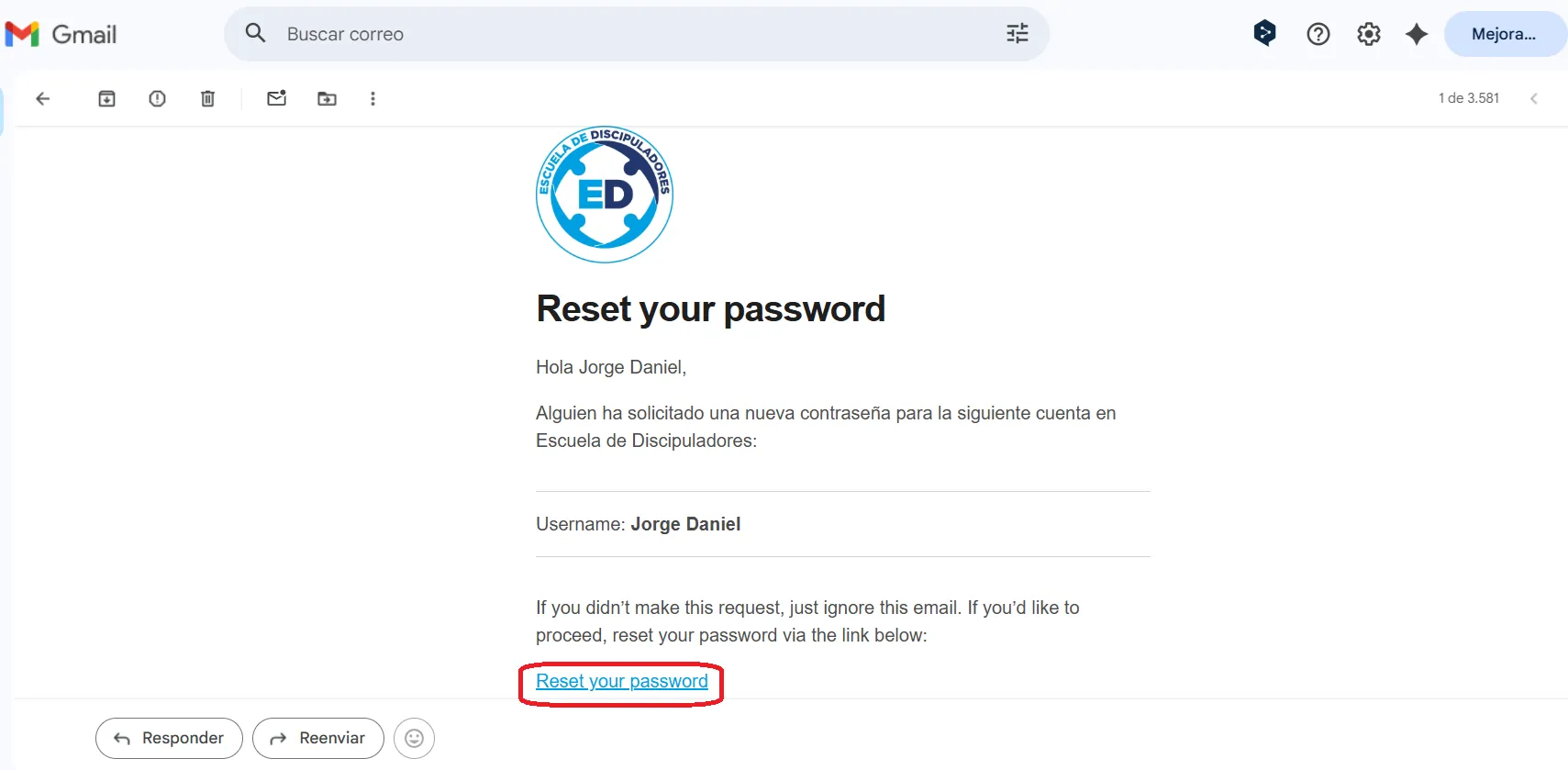 Enlace Reset Contraseña