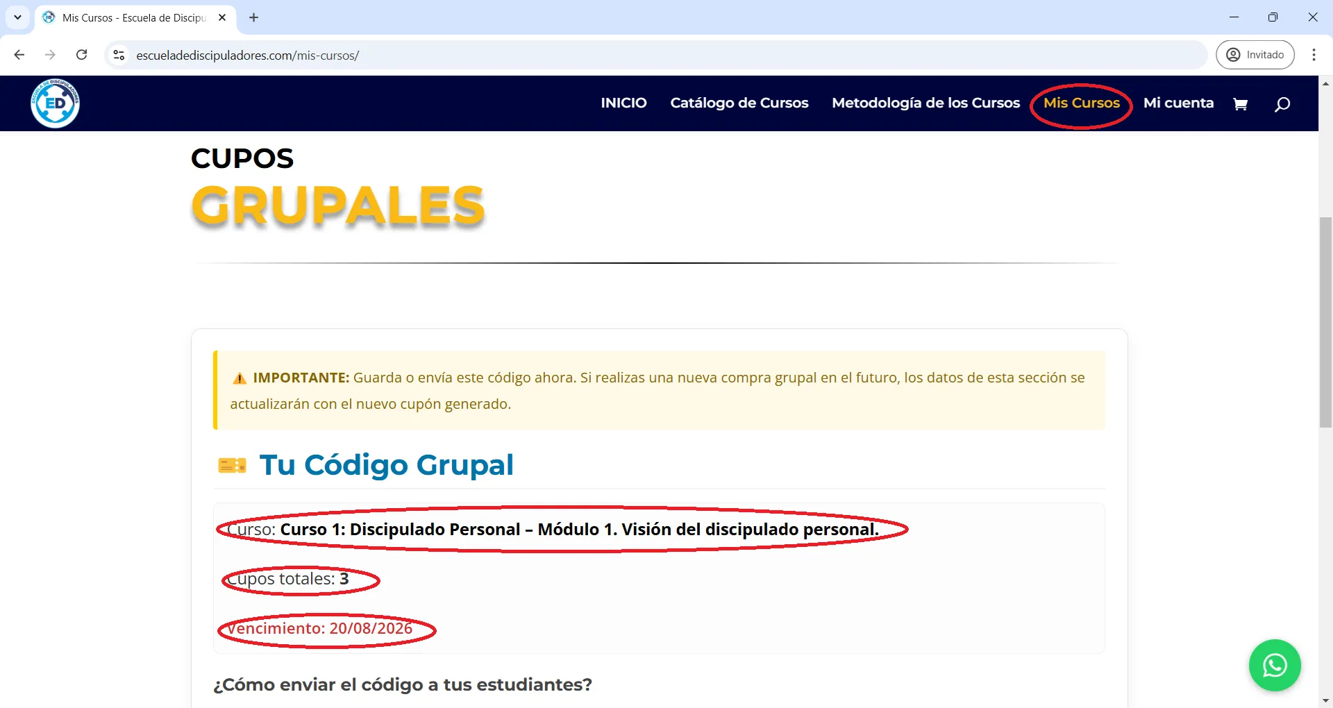 Mis Cursos-Cupos Grupales